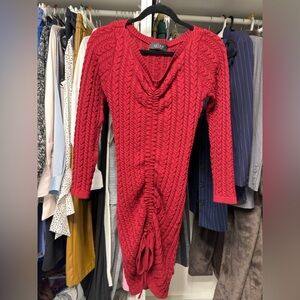 Akira Red Knit Dress with Drawstring Detail